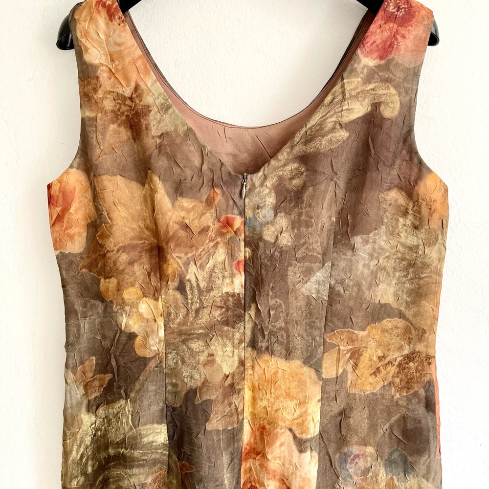 Vintage Pretty Floral Boho Farmhouse Romantic Fall Maxi Midi Shift Dress Neutral - Picture 8 of 9